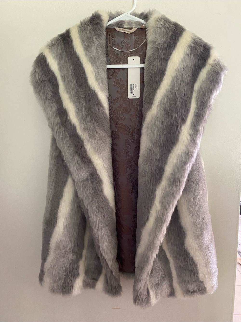Soft Surroundings Faux Fur Vest in Grey and Ivory NWT